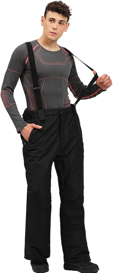 YEEFINE Men's Waterproof Snow Ski Pants Insulated Warm Winter Outdoor Snowboard Bibs with Suspenders