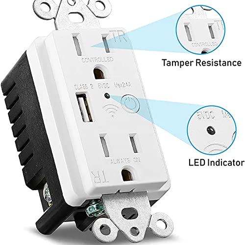 Zigbee Wall Outlet with USB | One Controlled | One Always On | Compatibile with Google Assistant and Alexa (Class 2 USB)