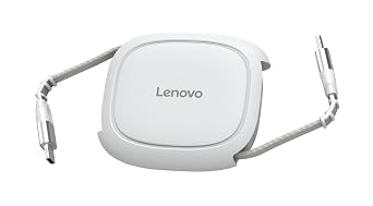 Lenovo 240W USB-C Retractable Cable, PD Fast Charging USB-C to USB-C, Smart Retractable Design, 1.2m (3.94 Ft), 480Mbps Data Transfer, Compact Portable Charger Cable for Laptop Tablet Phone, White