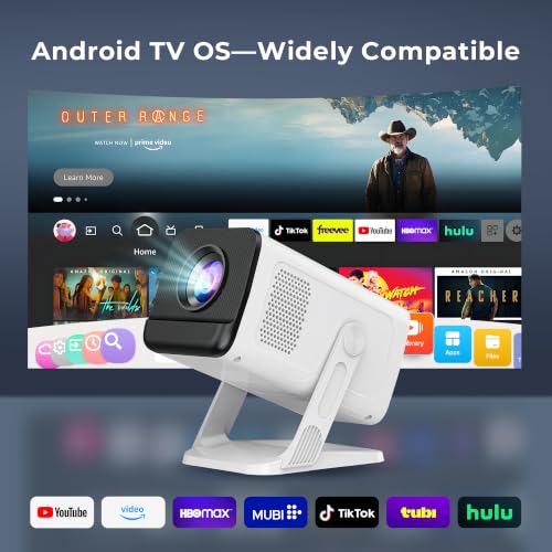 Built-in Apps 1080P 4K Support Mini Projector with Android 14, Phone Remote