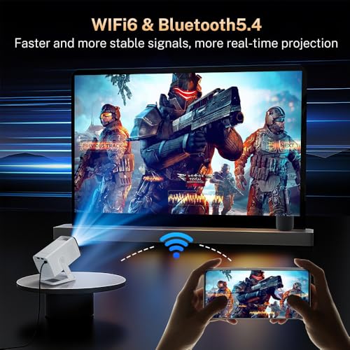 Built-in Apps 1080P 4K Support Mini Projector with Android 14, Phone Remote