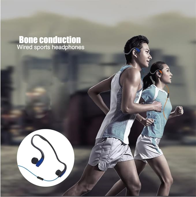 Bone Conduction Headphones, Open-Ear Wired Sports Bone Conduction Earbuds, 3.5mm Connector Sweat Resistant Headphones for Sports Running Driving Cycling Workouts,Blue