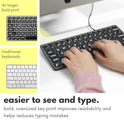 Macally Large Print Keyboard for Mac (Dual USB-C & USB-A) – Backlit Small Wired Keyboard, Compact Mini USB Keyboard with Quiet Scissor Switch Keys, Compatible with MacBook Air & Mac mini - Image 3