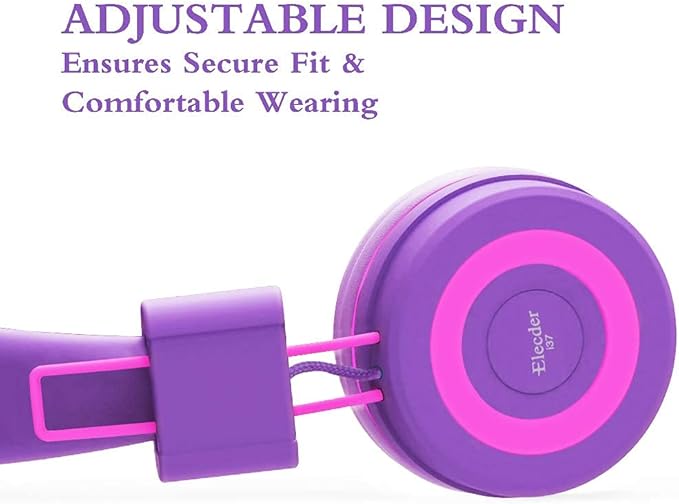 ELECDER i37 Kids Headphones for School Travel, On Ear Headphones Wired with Foldable Corded Stereo Sound 3.5mm Headset for Kid Children Teens Boys Girls Smartphones Computer Kindle Tablet, Purple