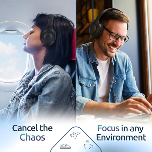 Active Noise Cancelling Headphones, Bluetooth Over Ear, Hi-Fi Stereo,100H Playback Time, High-Resolution Audio, Water Resistant, Deep Bass, Memory Foam Ear Cups, Home, Office, Studio,Travel, Work, Gym