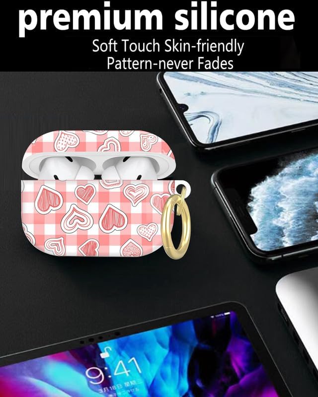 Compatible with AirPod Pro 2nd/1st Generation Case Cover with Key Chain,Full Protective Shockproof Wireless Headphone Case for Airpod Pro 2023/2022/2019(Pink Heart)