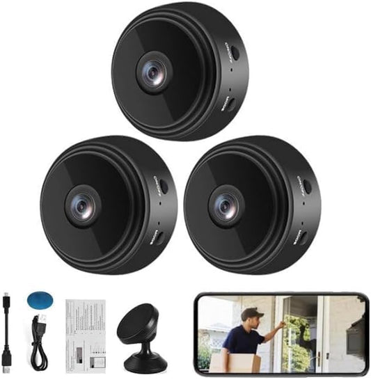 Mini Wireless Cameras, 1080P HD WiFi Small Video Cam with Motion Detection, Night Vision & App Control, Portable Indoor Camera for Home, Office, Baby and Pet Use （3 Pack）