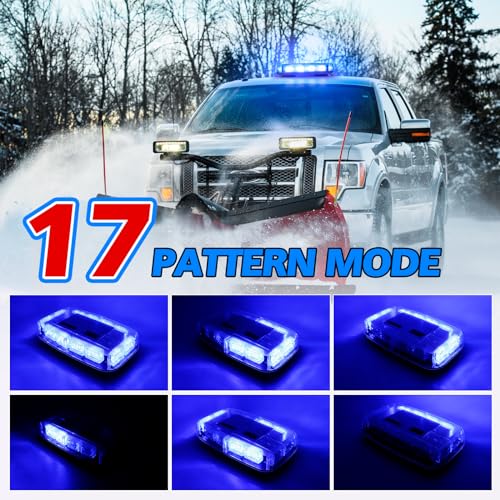 Rechargeable Strobe Light Blue Wireless Battery, 17 Flashing Mode, High Low Brightness, 48pcs Led, Beacon Roof Top Hazard Flash Warning Lights for Vehicles Trucks Snow Plow Postal Mail UTV, 1PC Pack