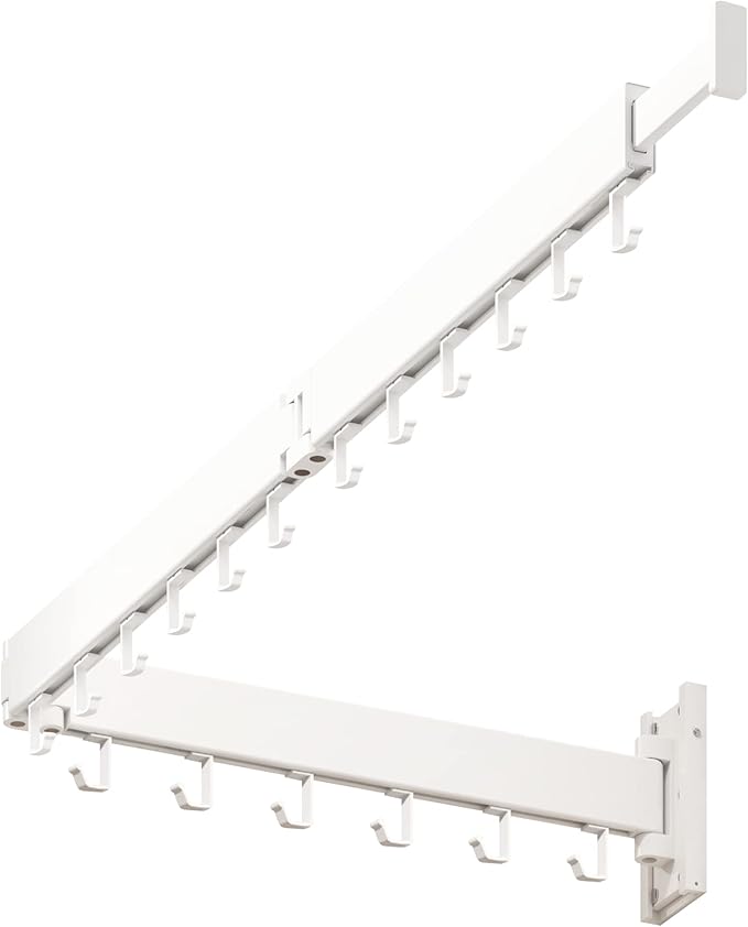 Clothes Drying Rack,Laundry Drying rack,Wall Mounted Clothes Rack,Clothes Hanging Rack,Laundry Rack Wall Mount,Folding Retractable Collapsible Drying Rack Clothing (Three-Poles,J Hooks,White)