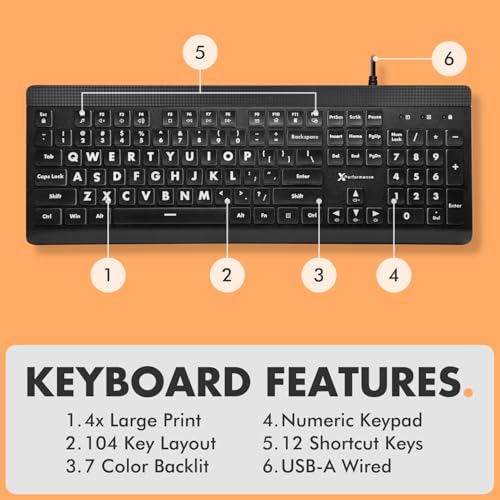X9 Performance Wired Keyboard and Mouse Combo - Large Print Backlit Keys for Seniors, Lighted Computer Keyboard Wired, 7 LED Colors, 4 DPI Modes, USB Plug and Play for Windows PC