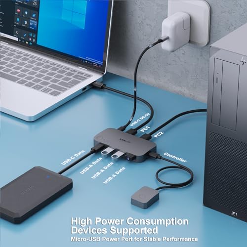 BENFEI USB 3.0 Switch, USB Switcher 2 Computers Share 3*USB 3.0 and 1*USB C with Remote Control for PC Mouse Keyboard Printer Scanner, USB KVM Switch Selector Compatible with Windows, Mac, Linux - Image 3