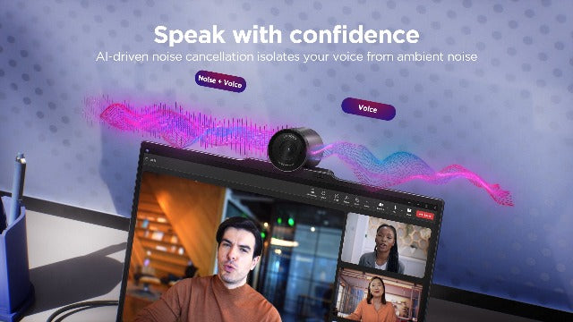 Lenovo FHD Webcam, 1080p Resolution, 30 fps, Dual Noise-Cancelling Microphones, AI Noise Cancellation and Enhanced Image Quality, Physical Privacy Shutter, Microsoft Terms Certified, Black