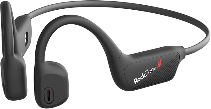 R1 Open Ear Headphones, Bone Conduction Running Headphones Bluetooth 5.3, 12H Battery Sweatproof & Water-Resistant, Wireless with Mic for Cycling, Workout,Sports-Deep Bass Sound (Black)
