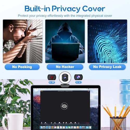 4K Webcam with Ring Light & Built-in Microphone for PC Streaming