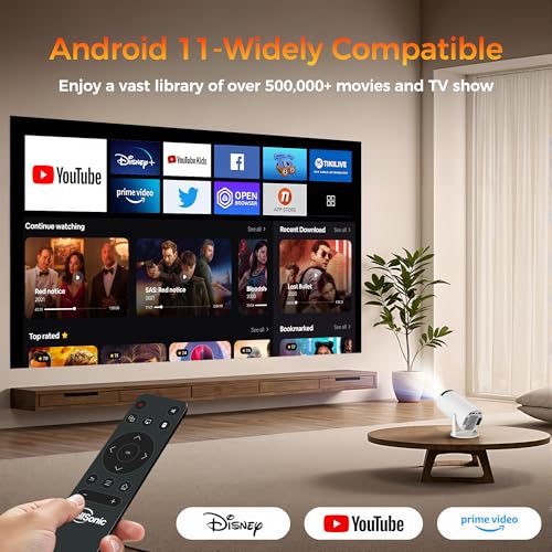 Mini Projector Support 1080P, 200 Ansi Home Movie Projector Portable Projector with Wifi and Bluetooth, Automatic Keystone Correction, 180°Rotatable, Compatible with HDMI USB PC Laptop