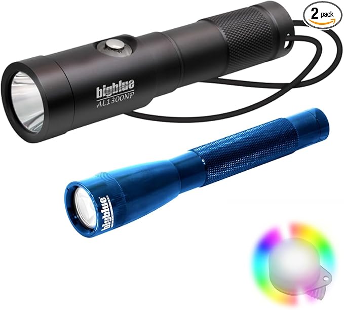 Bigblue AL1300NP and AL250 Dive Light Combo Pack with 8-Color Easy Clip - Blue