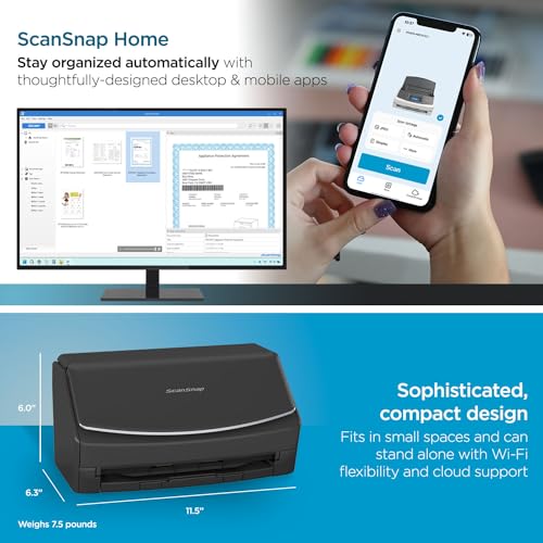 ScanSnap iX1600 Wireless or USB High-Speed Document Scanner, Black