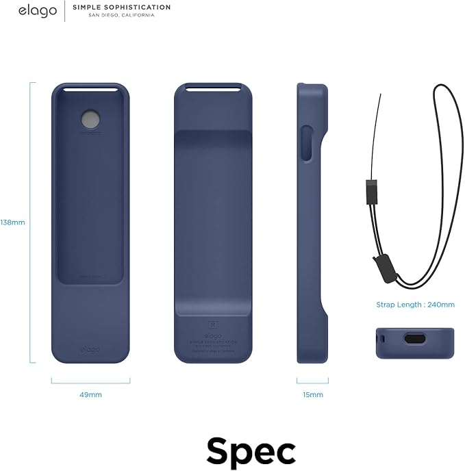 elago R1 Case Compatible with 2022 Apple TV 4K Siri Remote 3rd Gen, Compatible with 2021 Apple TV Siri Remote 2nd Gen- Magnet Technology, Lanyard Included, Full Access to All Functions [Jean Indigo]