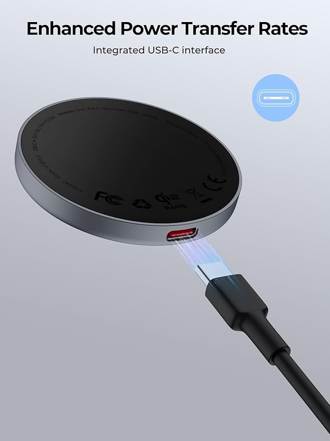 MagFusion Aura Qi2 Wireless Charging Pad 15W – MagSafe Compatible Fast Charger for iPhone 17/16/15/14/13/12 | Grey