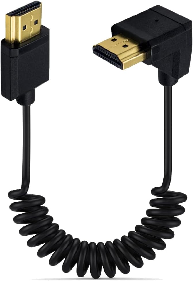 3.9ft HDMI 4K@60Hz Coiled Cable, Downward Angle HDMI 2.0 Version Male to Male High Definition Adapter Spring Spiral Cord, 18Gbps High Speed