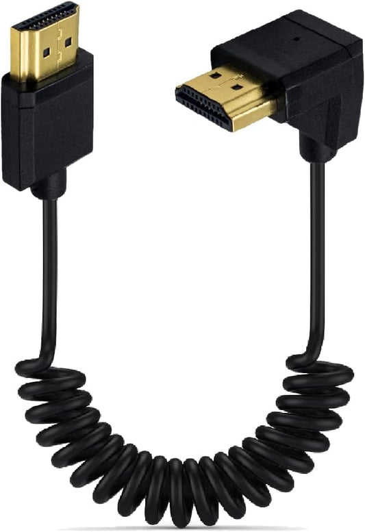 3.9ft HDMI 4K@60Hz Coiled Cable, Downward Angle HDMI 2.0 Version Male to Male High Definition Adapter Spring Spiral Cord, 18Gbps High Speed