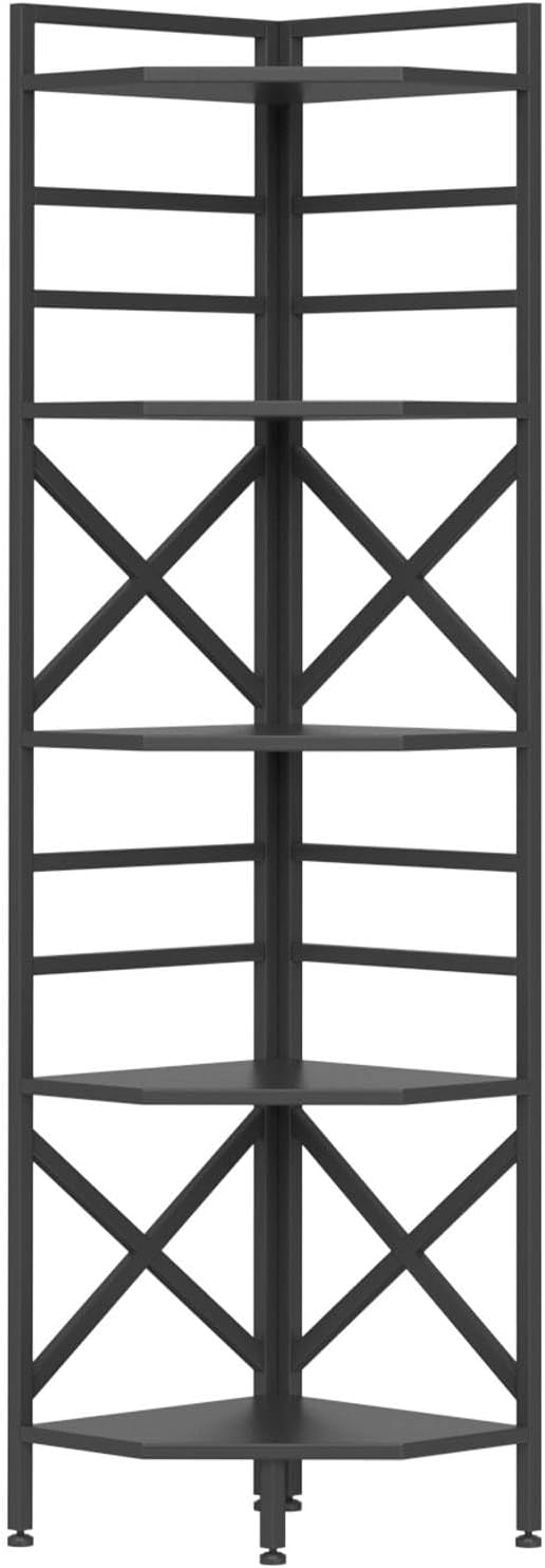 69.3" Corner Shelf 5-Tier, Large Corner Shelving Unit, Freestanding Storage Stand for Bedroom, Living Room, Kitchen, Industrial Engineered Wood Bookshelf Organizer, Black TCJ15BB