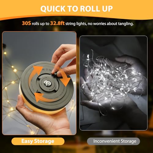 Camping String Lights, 4 in 1 Quick Storage 32.8FT 9 Modes Portable