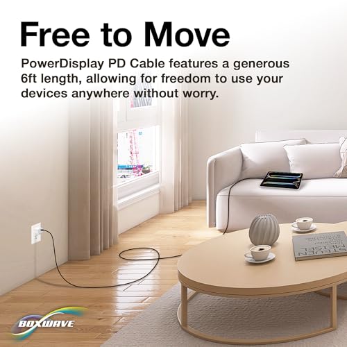 BoxWave Cable Compatible with Motorola Moto Pad 60 - PowerDisplay PD Cable (6ft) - USB-C to USB-C (100W), LED Wattage Info Extra Long Braided Nylon - Jet Black