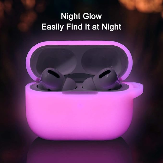 Lerobo Designed for AirPods Pro 2 Case Cover, Night Glow Full Protective Silicone Cover Compatible with Airpod Pro Case with Keychain,Front LED Visible,Nightglow Purple