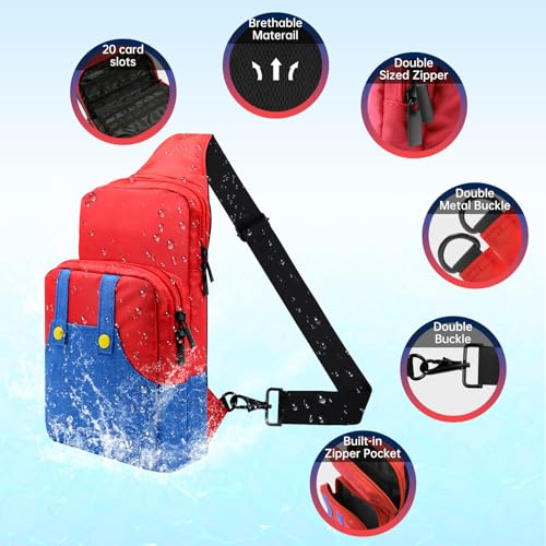 Vadaxx Cute Travel Bag for Nintendo Switch/2/Lite/OLED, Small Sling Portable Waterproof Backpack Carrying Crossbody Shoulder Chest Gaming Bag Case for NS SD Console Dock Joy-Cons Accessories Storage