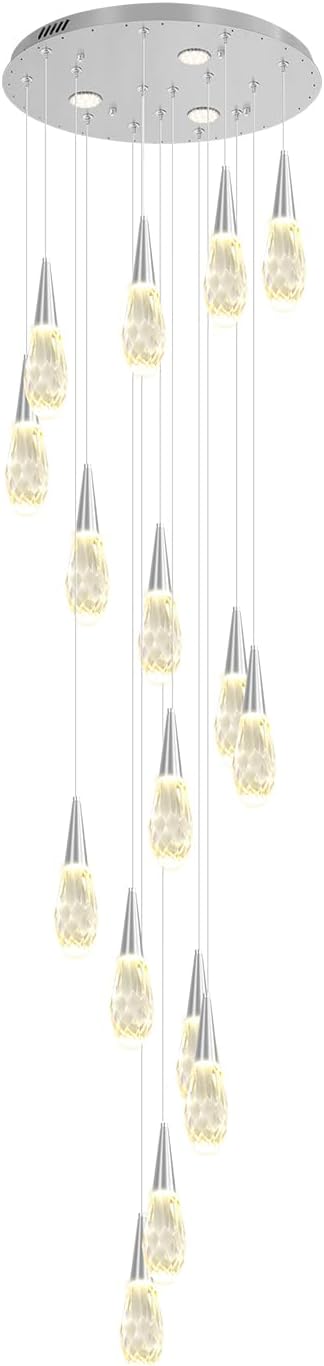 Modern Crystal Chandelier 16-Light Large Chandeliers for High Ceilings Silver Raindrop Chandeliers Crystal Chandelier for Staircase Villa Living Room Entryway