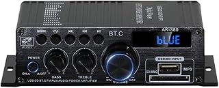 AK-380 Bluetooth 5.0 Home Audio Amplifier, Max 400W+400W 2.0CH HiFi Stereo with 12V 5A Power Supply, Wireless Receiver with USB SD BT.C FM AUX for Car Home Bar Garage - Image 1