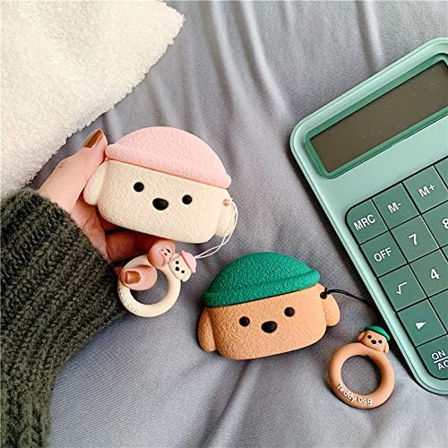 Earphone Case Compatible with AirPods Pro/Pro 2, Super Cute Creative Pet Hat Teddy Dog Earbud Case, Puppy Style Soft Silicone Earphone Protection Skin +Ring Hook -Pink