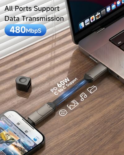 6-in-1 Keychain Charging Cable,60W Fast Charging Multi Charging Cable with USB-A,USB-C,L & Micro USB Connectors,Travel Essentials for Cruise Vacation, Camping, iPhone 18 Pro/Duo/17-12,Samsung,iPad