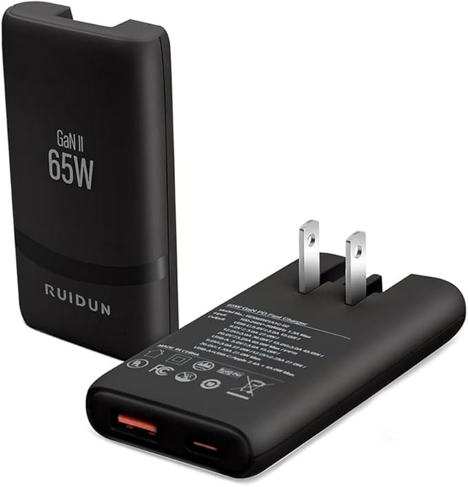 65W Flat GaN USB C Charger, Dual-Port Fast Wall Charger with PD 3.0 & QC 4.0, Foldable Plug Compact Power Adapter for MacBook Pro/Air, iPhone 16, iPad Pro, Samsung Galaxy S24, Steam Deck & More