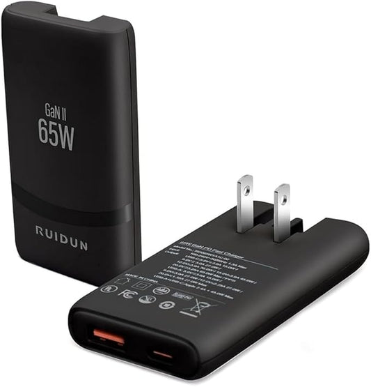 65W Flat GaN USB C Charger, Dual-Port Fast Wall Charger with PD 3.0 & QC 4.0, Foldable Plug Compact Power Adapter for MacBook Pro/Air, iPhone 16, iPad Pro, Samsung Galaxy S24, Steam Deck & More