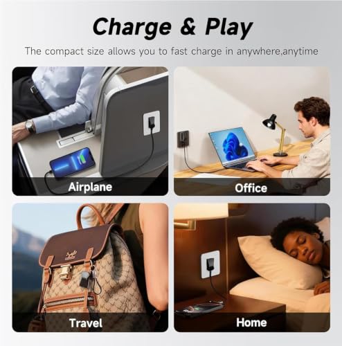 USB C Charger for iPhone 16/15 Charger Fast Charging, GaN Keychain Design Fast Wall Charger Block with 2 Pack USB C to C & C to Lightning Cable, Foldable and Compact for iPhone 17/16/15, iPad(Black)