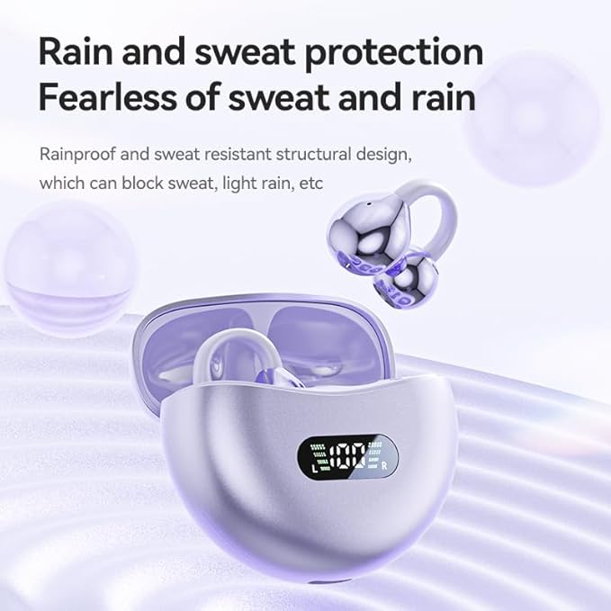 Ear Clip Earbuds Mini Open Ear Headphones Bone Conduction Earphones， True Wireless Bluetooth Headphones for Sport Workout Driving Walking Running Compatible with iPhone Android (Purple)