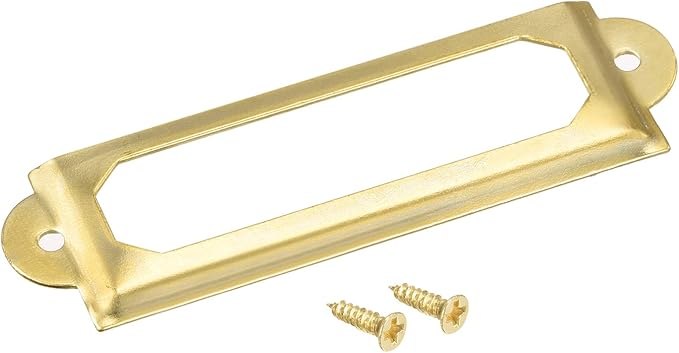 uxcell Metal Label Holders, 60x17mm 60pcs File Name Card Tag Label Holder Frame for Office Library Drawer Cabinet Shelves, Gold Tone