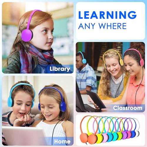 30 Pack Kids Headphones Bulk for School Classroom Students Teens Toddler, Wired Adjustable Headsets for Libraries Families Childern and Adults (PU102,30 Mixed)