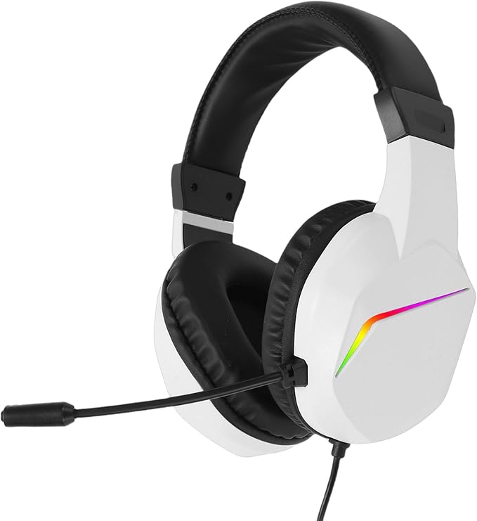 EBTOOLS Wired USB A Headset, Gaming Headphone with 7.1 Surround Sound Noise Cancelling Mic 40mm Drivers Memory Foam Cushion RGB Lighting, for PC Series X S (White)