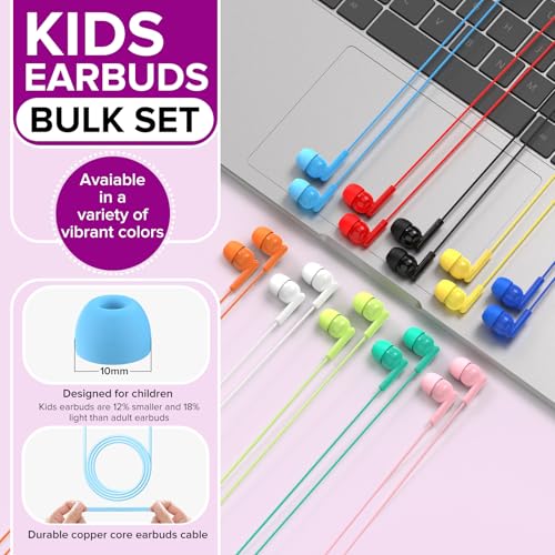 100 Pack Bulk Earbuds for Kids Classroom School Library,Individually Bagged,Wholesale Students Wired in Ear Earphones with 3.5 mm Jack for Computer Chromebook Laptop PC (HTC003,Mixed Colors)