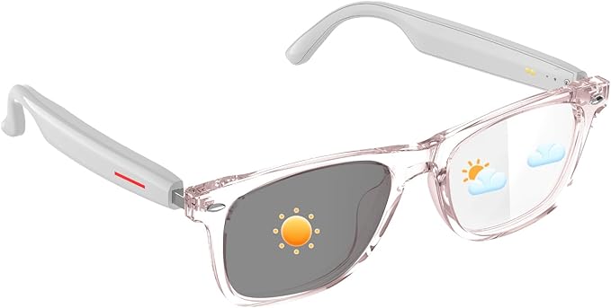 Smart Glasses for Men Women, Auto Power On/Off, Open Ear Speakers, Color-Change Lenses Wearable Tech Bluetooth Glasses, Support Android/iOS Calls Music, Blue Light Glasses for Travel Walk Work(Pink)