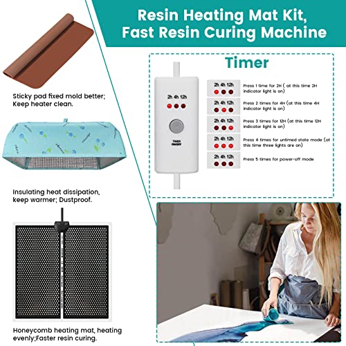 Epoxy Heating Mat with Cover Timer, Heat Pad for Resin Molds, Fast Curing Drying Warming Machine