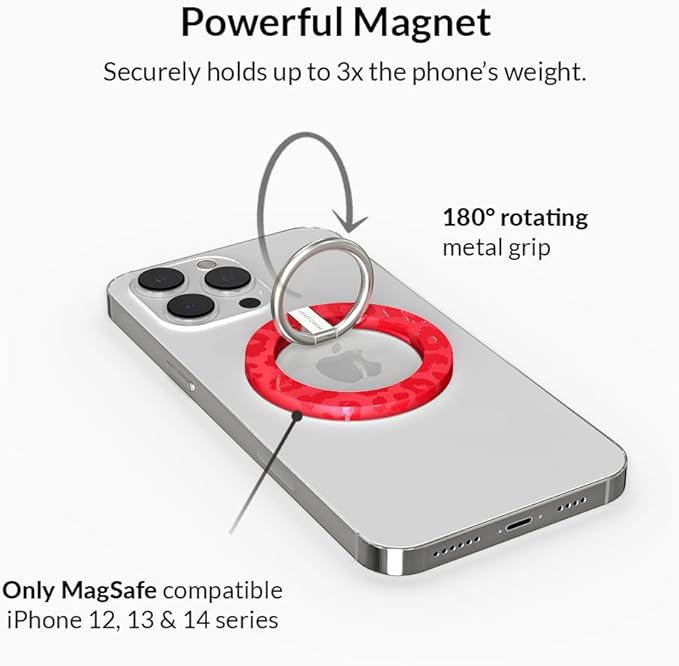 VELVET CAVIAR Compatible with MagSafe Phone Grip - Magnetic Ring Holder with Adjustable Stand - Removable MagSafe Accessories for iPhone 16, 15, 14, 13, 12 (Red Leopard)