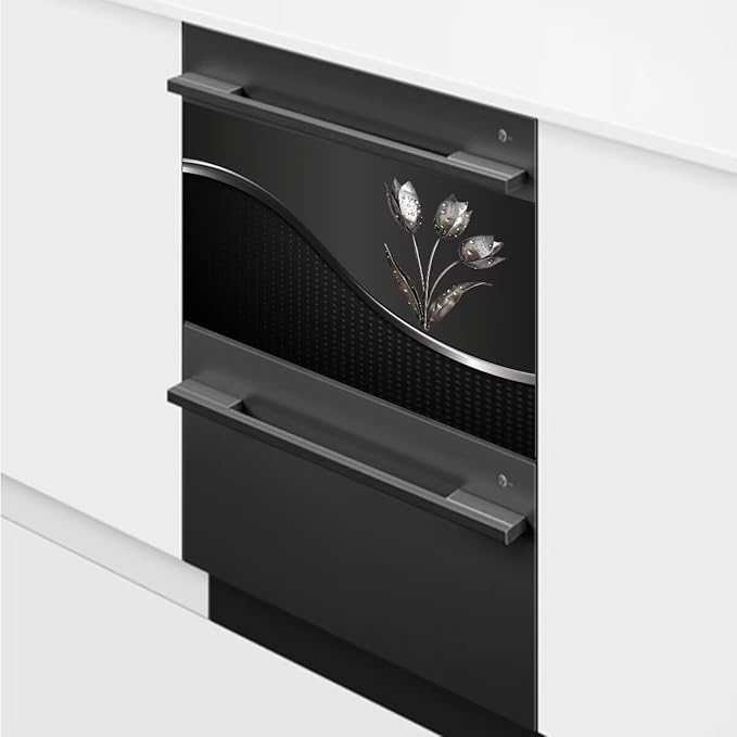 Stainless Steel Flowers Dishwasher Magnet Cover Decor, Metal Floral Dishwashing Sticker Magnetic, Kitchen Fridge Door Magnet Cover Black (23" x 17" Magnetic)