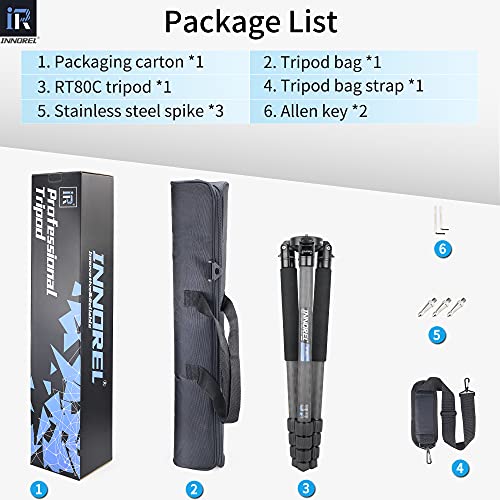 RT80C Carbon Fiber Tripod Professional Birdwatching Heavy Duty Camera 20kg max Load Bowl Tripod Birdwatching Camera Stand (Max Tube 32mm, Only Tripod)