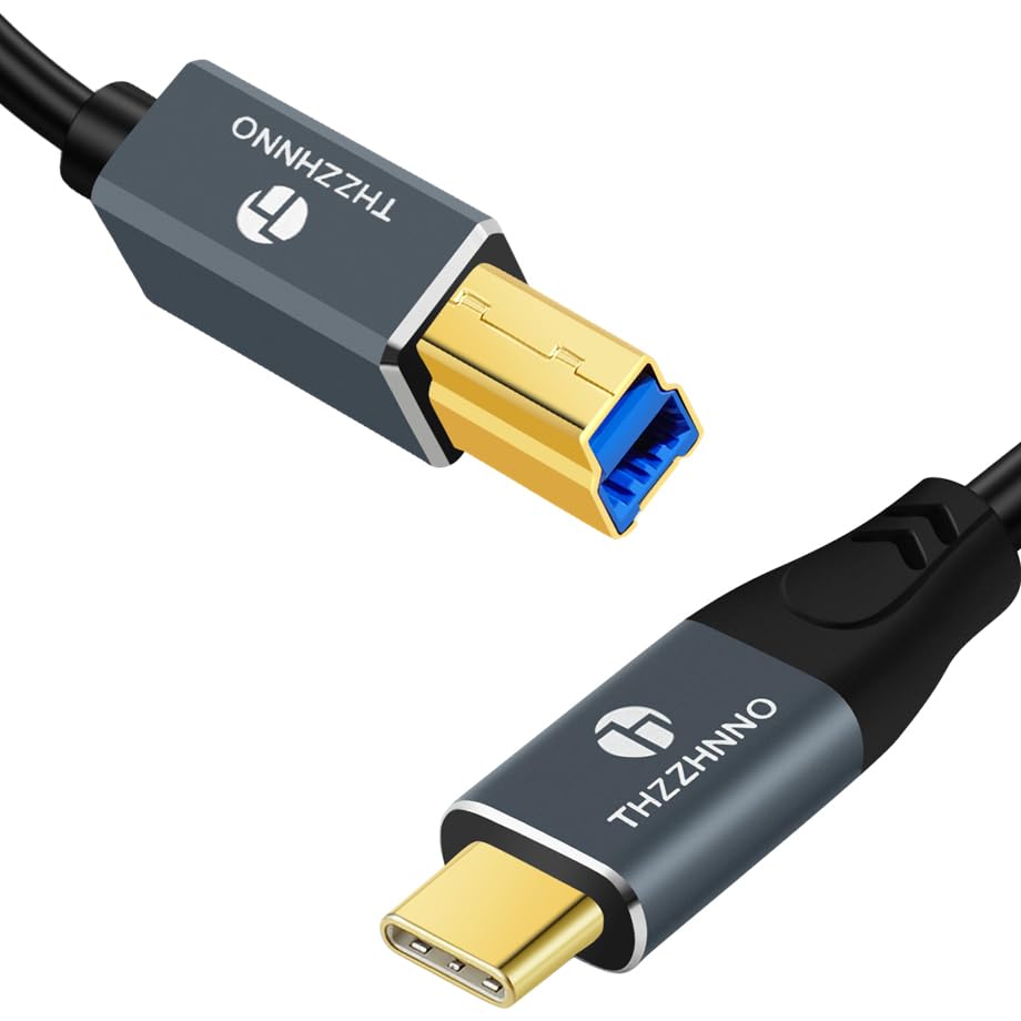Coiled USB B to USB C Cable, 5Gbps USB C to USB B Printer Scanner Retractable Cable for MacBook, PC, Laptop, MIDI Keyboard, DJ Controller(Extend up from 0.75FT to 3.3FT)