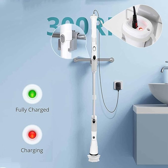 Electric Spin Scrubber, ROEOLNIL Cordless Cleaning Brush with Adjustable Extension Arm 4 Replaceable Cleaning Heads, Power Shower Scrubber for Bathroom, Tub, Tile, Floor