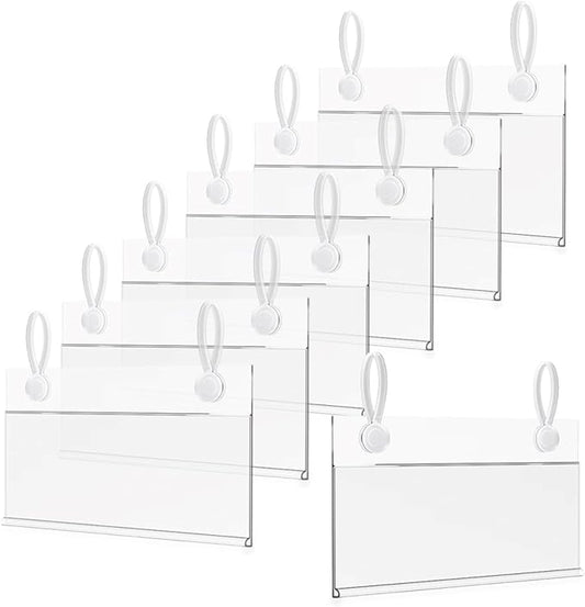 100 Packs Plastic Basket Label Holder, 4 x 2.2 Inch Wire Shelf Ticket Holder with Double Snap Lock Closure, Reusable Price Tag Holder for Supermarket, Pantry, Warehouses, Retail Shop